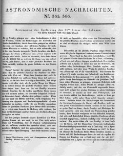 Bessel's 1838 Parallax of 61 Cygni: The first page of Bessel's original article in Astronomische Nachrichten of 1838.