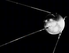 Sputnik: The Soviet Union launched Sputnik 1 on Oct. 4, 1957. The world’s first artificial satellite, Sputnik 1 was a 183-pound beach ball-sized sphere that took about 98 minutes to orbit Earth. The launch of Sputnik marked the start of the space age and the U.S. – U.S.S.R. space race.