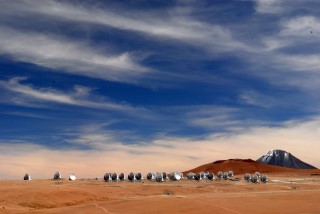 ALMA Antennas on the Chajnantor Plateau: The Atacama Large Millimeter/submillimeter Array (ALMA)  is an array of radio telescopes in the Atacama desert of Chile. The array includes 66 12-meter and 7-meter diameter radio telescopes.