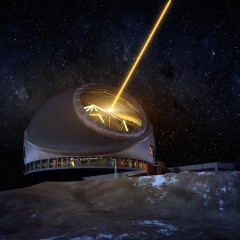 Thirty Meter Telescope: The 30-meter class telescope to be built in Hawaii will use adaptive optics to provide diffraction-limited imaging and unprecedented light-gathering power. The capabilities of the Thirty Meter Telescope will complement those of the James Webb Space Telescope in tracing the evolution of galaxies and the formation of stars and planets. 