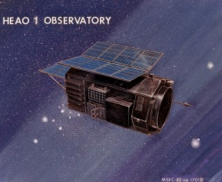 HEAO-1: The HEAO project involved the launching of three unmanned scientific observatories into low Earth orbit between 1977 and 1979 to study some of the most intriguing mysteries of the Universe: pulsars, black holes, neutron stars, and supernovae. This artist's conception depicts the High Energy Astronomy Observatory (HEAO)-1 in orbit. HEAO-1 was launched on August 12, 1977, to survey the sky for X-ray and gamma-ray sources, as well as to pinpoint their positions.