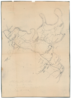 Eastern part of Chesterfield County, Virginia: Photocopy of a manuscript map showing batteries, roads, rivers and names of property owners of Chesterfield County, Virginia, in 1864.  Today there is an unincorporated town in eastern Chesterfield County called Moseley, Virginia.  Perhaps this town was named after one of Harvey Moseley's ancestors.