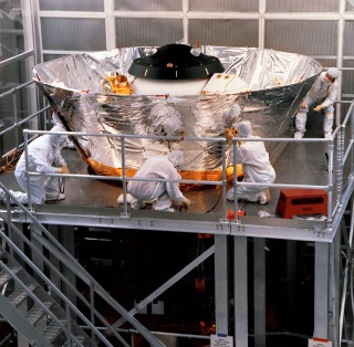 COBE Spacecraft Construction: In 1989, the Cosmic Background Explorer (COBE) spacecraft was launched into an Earth orbit to make a full sky map of the Cosmic Microwave Background (CMB) radiation. COBE found very subtle irregularities in the otherwise very uniform CMB, findings that are considered important evidence in support of the Big Bang theory.