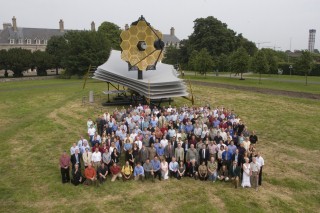 Full-scale model of the James Webb Space Telescope: Northrop Grummon built an actual-size model of the JWST to help them better understand its size, scale, and complexity.  The model is made of aluminum and steel, weighs 12,000 lbs., and is 80 feet high x 40 ft wide x 40 ft tall.  The model visited a number of sites, including Dublin, Ireland, where it is pictured here in June 2007.  The model travels in 2 trucks and it takes 12 people 4 days to assemble it.