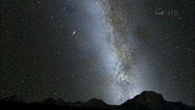 Milky Way Galaxy: The Milky Way Galaxy can be seen rising above the horizon in this image.