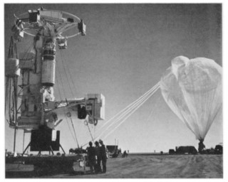 Stratoscope II Before Launch: The Stratoscope II night-time observatory on the ground prior to launch. For more information about Stratoscope II, see Danielson, R. E., AmSci, 51, 375