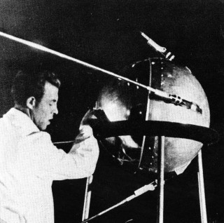 Sputnik Satellite: The Sputnik 1 satellite, shown here on a rigging truck in the assembly shop, was successfully launched and entered Earth's orbit on October 4, 1957. Sputnik shocked the world, giving the Soviet Union the distinction of sending the first human-made object into space and placing the United States a step behind in the space race.