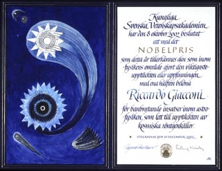 Noble Prize Award: In 2002, Riccardo Giacconi shared the Nobel Prize in Physics, given to him for pioneering contributions to astrophysics, which have led to the discovery of cosmic X-ray sources.